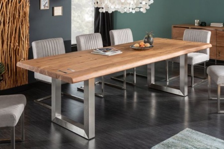 Massieve eettafel MAMMUT ARTWORK 220 cm acacia 6 cm blad naturel roestvrij staal - Img 5