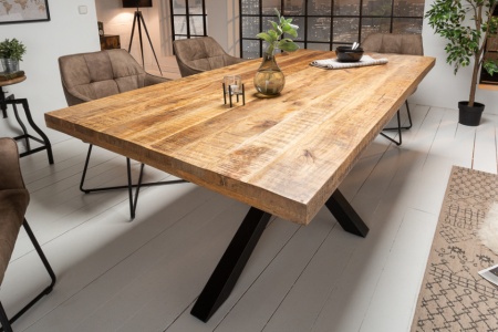 Massieve industriële eettafel GALAXIE 200 cm mangohout stervormig frame - Img 4