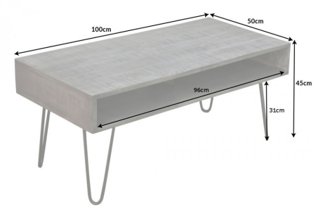 Massieve salontafel SCORPION 100 cm grijze mangohouten haarspeldpoten - Img 2