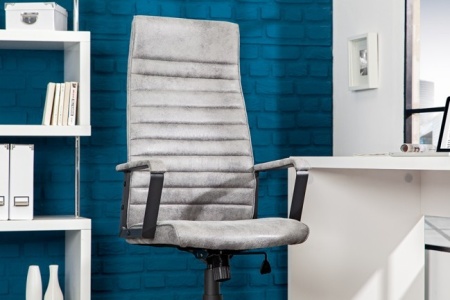 Modern design bureaustoel LAZIO highback microfiber vintage grijze executive stoel met armleuningen - Img 3