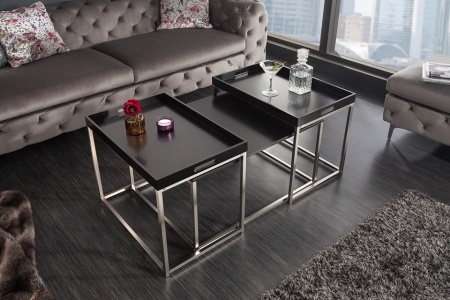 Moderne design salontafel set van 3 ELEMENTS 75 cm zwart stalen dienbladtafel - Img 5