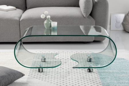 Moderne glazen transparant salontafel op wielen 90 cm - Img 6