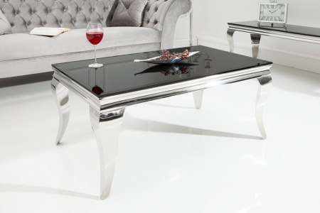 Moderne Salontafel BAROQUE 100cm zilver met zwart opaal glas - Img 3