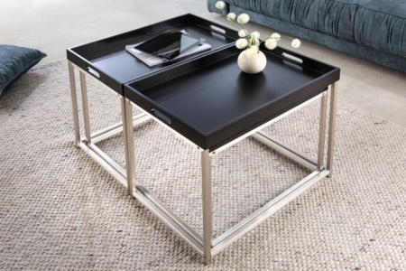 Moderne salontafel set van 3 ELEMENTS 75cm zwart stalen uitneembaar blad - Img 3