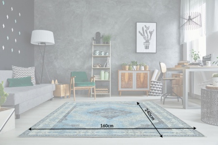 Oosters katoenen vloerkleed 240x160cm blauw geometrisch patroon - Img 8