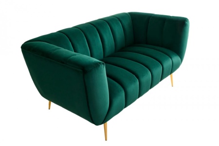Retro 2-zitsbank NOBLESSE 165cm smaragdgroene fluwelen tweezitsbank met decoratief stiksel - Img 4