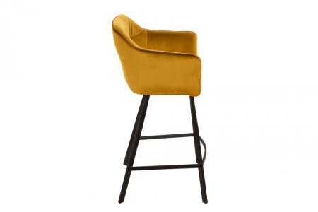 Retro barkruk LOFT 100 cm fluweel mosterdgele barkruk met armleuningen - Img 8
