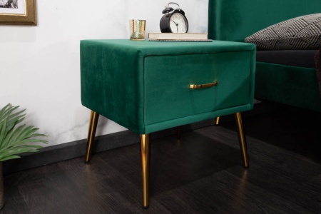 Retro nachtkast met lade fluweel stof smaragdgroen 45cm - Img 5