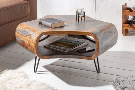 Retro salontafel LIVING 70 cm grijze rookafwerking Sheesham palissander met haarspeldpoten - Img 2