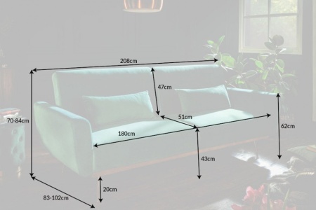 Retro slaapbank BELLA 208 cm smaragdgroen fluwelen 3-zits bank inclusief kussens - Img 2
