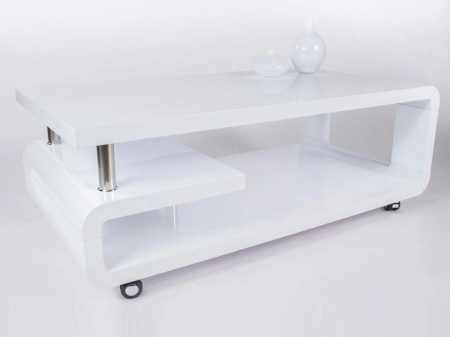Salontafel op wielen hoogglans wit 115 cm - Img 4