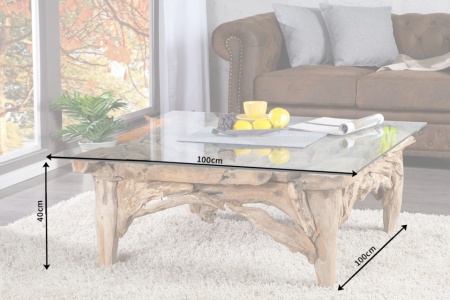 Salontafel Vierkant Drijfhout met glasplaat 100 cm - Img 8