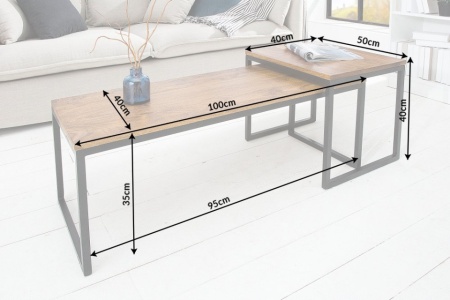 Set van 2 design salontafels ELEMENTS 100 cm metalen frame met sheeshamsteen afwerking - Img 7