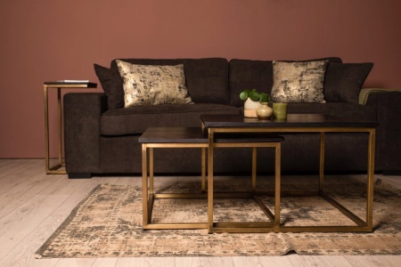 Set van 2 Vierkante zwart salontafel 70x70 cm/60x60 cm - black wash/antique gold - - Img 3