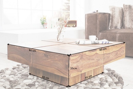 Solide design vierkant salontafel Sheesham hout 80 cm - Img 7