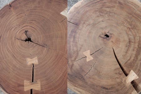 Solide salontafel GOA 60cm acacia boomstam met unieke wielen - Img 4