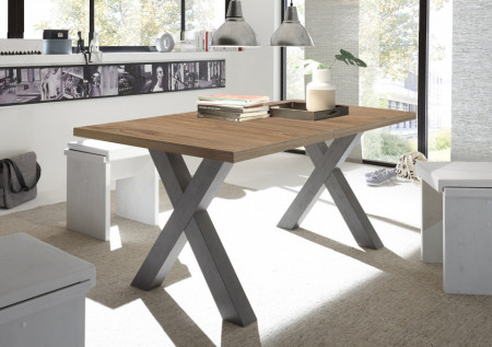 Uitschuifbare eettafel (160-210 cm), met X-vormig frame gelamenteerd hout kleur - grafiet / stirling eik