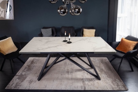 Uitschuifbare eettafel ATLAS 180-220-260 cm keramiek blad in marmerlook Grijs/Wit - Img 4
