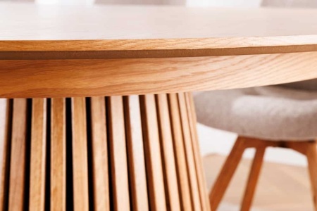 Uitschuifbare eettafel VALHALLA WOOD 120-160-200 cm natuurlijk eiken ronde ovale kolomvoet massief hout - Img 5