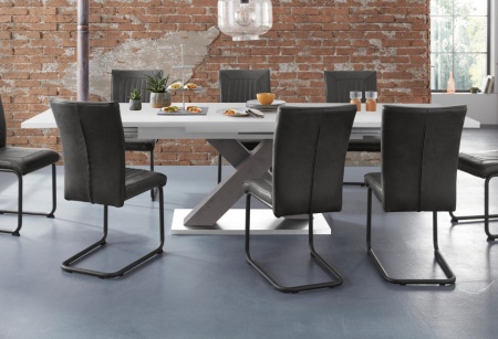 Uitschuifbare wit mat Eettafel "Comfort C", 180-280 cm met X-onderstel in grafiet 180-280 cm - Img 6