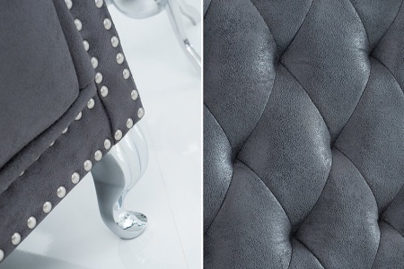 Barokke Troonstoel antiek grijs met decoratieve doorgestikte Chesterfield fauteuil - Img 5