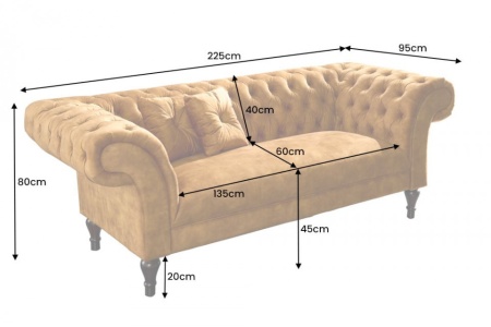 Chesterfield Design 3-zits loungebank PARIS 225cm mosterdgeel fluweel 3-zits inclusief kussens - Img 2