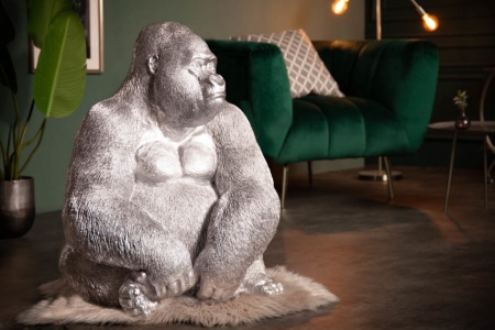 Deco Gedetailleerd Gorilla XL 75 cm zilveren aapbeeld gemaakt van kunststeen - Img 4