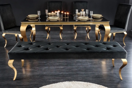 Design bank MODERN BAROK 175cm zwart fluweel goud roestvrij staal - Img 2