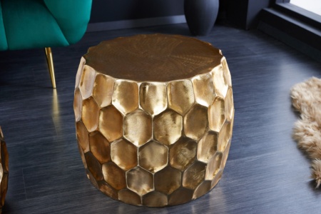 Design bijzettafel ORGANIC ORIENT 55cm goud metaal gehamerd nachtkastje handgemaakt - Img 3