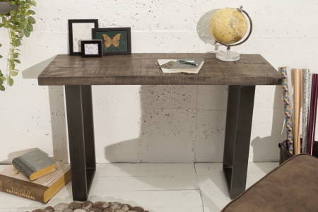 Design console tafel IRON CRAFT 115 cm mangohout grijs ijzeren bureau