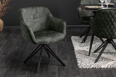 Design draaistoel donkergroen fluweel in retro stijl met sierstiksel - Img 5