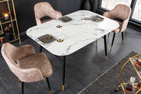 Design eettafel PARIS 140cm wit kristal glas met marmer decor - Img 3