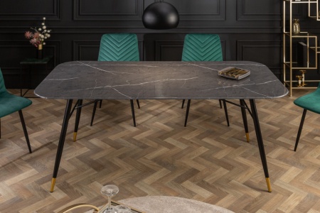 Design eettafel PARIS 180cm antraciet kristalglas met marmer decor - Img 5