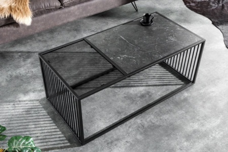 Design salontafel ARCHITECTURE 100cm zwart marmer gerookt glas metaal - Img 2