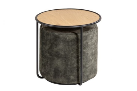 Design salontafel STUDIO 55cm eiken look met poef van fluweel - Img 7