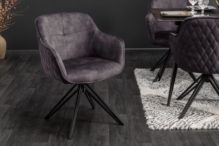 Draaibare design stoel donkergrijs fluweel in retrostijl met decoratief quiltwerk - Img 3