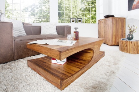 Edele salontafel CUBUS 118 cm sheesham palissander hout steen afwerking - Img 3