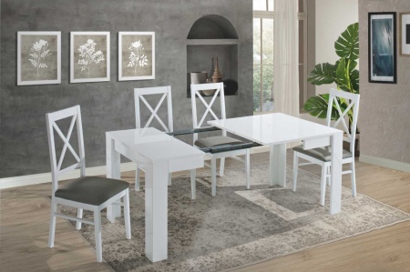 Eettafel 90x90 verlengbaar naar 180cm in hoogglans wit-wit - Img 3