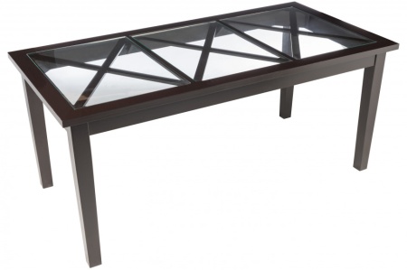 Eettafel Zwart Hout,Glas Rechthoek 180cm 3 Kruisen - Img 2