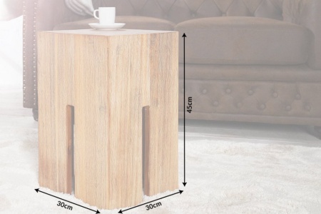 Elegante bijzettafel 30cm acaciahout geborstelde poef - Img 6