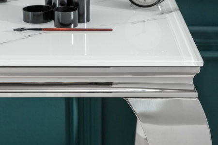 Elegante consoletafel MODERN BAROK 145 cm glasblad in marmerlook roestvrijstalen poten - Img 7