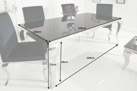Elegante design eettafel MODERN BAROK 200cm zwart roestvrijstalen opaal glazen tafelblad - Img 2