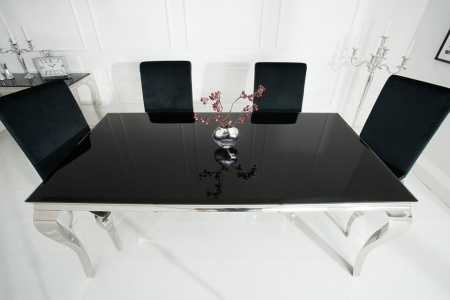 Elegante design eettafel MODERN BAROQUE 180 cm zwart roestvrijstalen opaal glazen tafelblad - Img 4