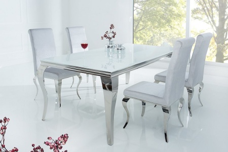 Elegante design eettafel MODERN BAROQUE 180cm wit roestvrijstalen opaal glazen tafelblad - Img 4