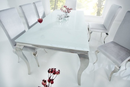 Elegante design eettafel MODERN BAROQUE 200cm wit roestvrijstalen opaal glazen tafelblad - Img 4