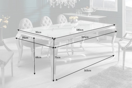Elegante eettafel MODERN BAROK 180cm glazen blad in marmerlook roestvrijstalen poten - Img 3