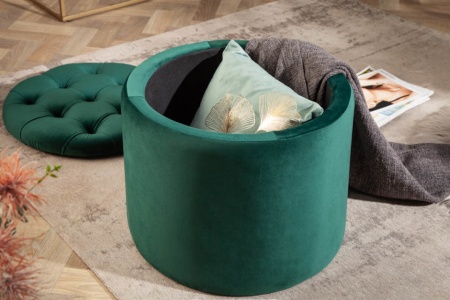 Elegante kruk MODERN Barok 50 cm donkergroene fluwelen opbergmand - Img 4