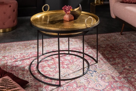 Elegante set van 2 salontafels ELEMENTS 62 cm goud met afneembaar tafelblad - Img 2