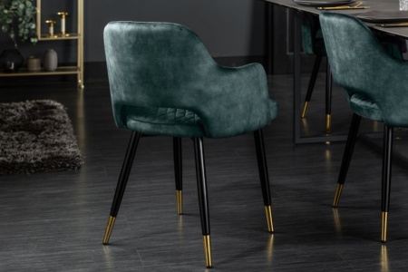 Elegante stoel PARIS petrol fluweel decoratief gewatteerd voetdoppen goud retro design met armleuningen - Img 4