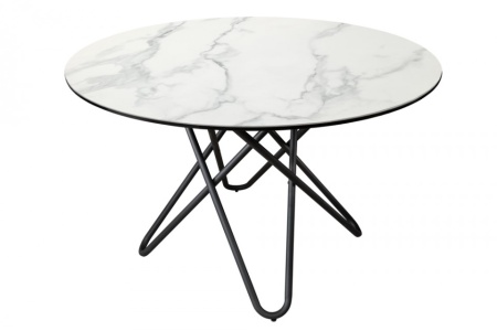 Extravagante eettafel ELLIPSE 120cm wit keramiek marmerlook ronde haarspeldpoten - Img 7